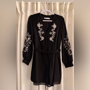Zara Black Dress with White Floral Embroidery